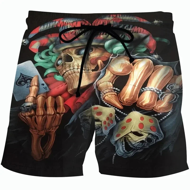 Summer Beach Shorts For Men 3D Printed Flower Skull Board Short Exercise Gym Swim Shorts Quick Drying Swimsuit Surfboard Pants