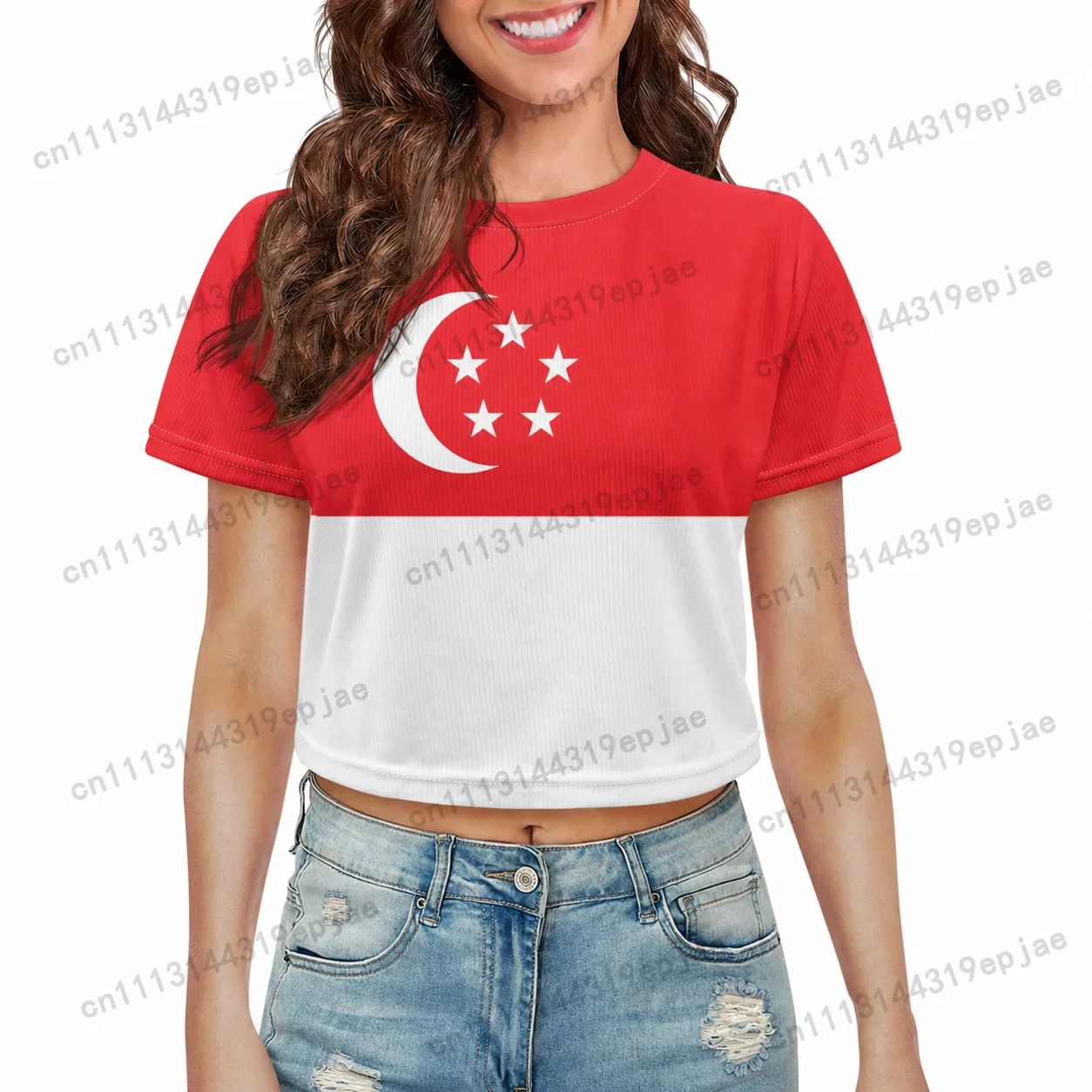 Singapore Slovakia National Flag Eagle Print Crop Tops Women Short Sleeve O-neck Casual Streetwear Y2K Green Summer T-shirt