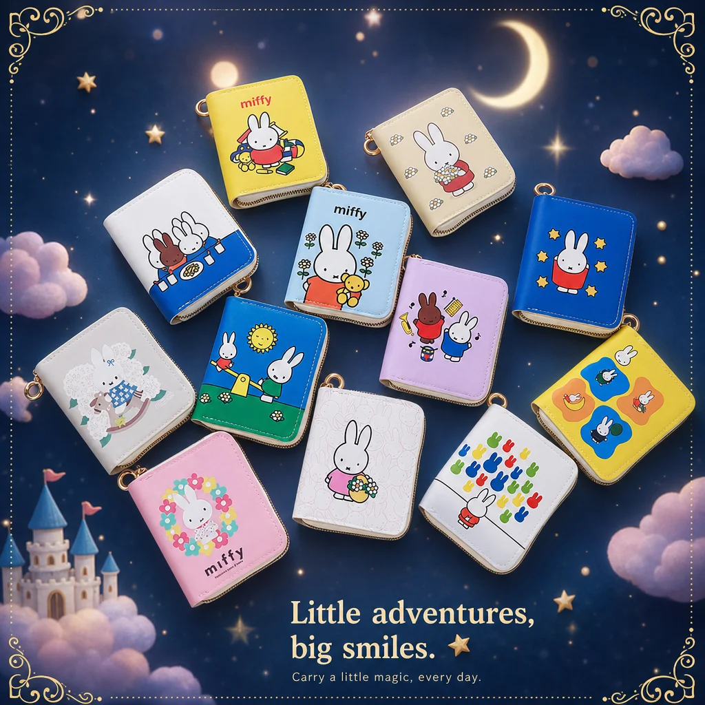 2026 New Arrival Cross Border Hot Sale Miffy Rabbit Mini Cute Cartoon PU Leather Kids Bunny Coin Purse Card Holder Wallet