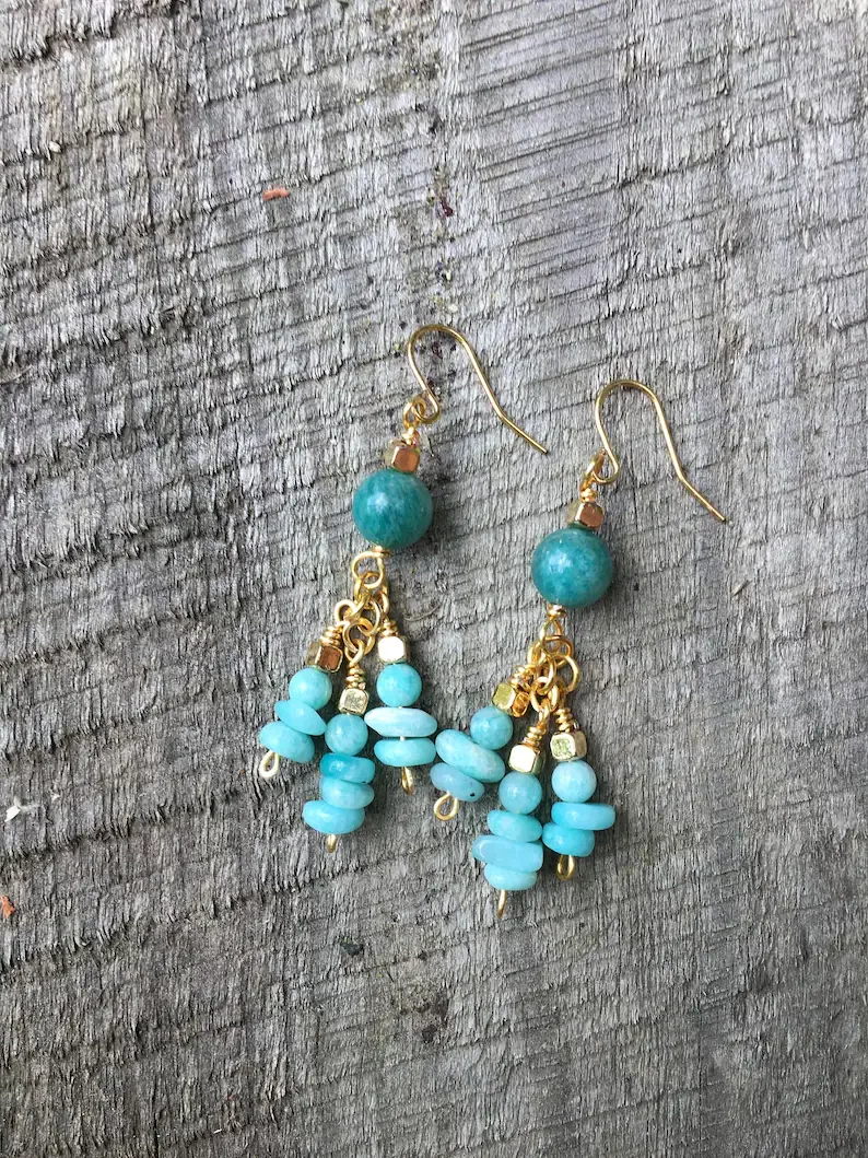 Peruvian Blue Amazonite Boho Earrings - Boho Style Gemstone Drop Dangle earrings - Boho Festival Style Jewellery - Gift for Her