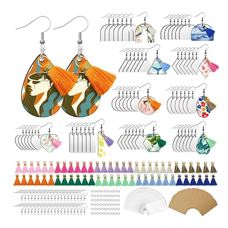 

300Pcs Sublimation Blanks Products, 60Pcs Sublimation Earring Blanks, Earring Hooks,Designed Earrings Making Supplies