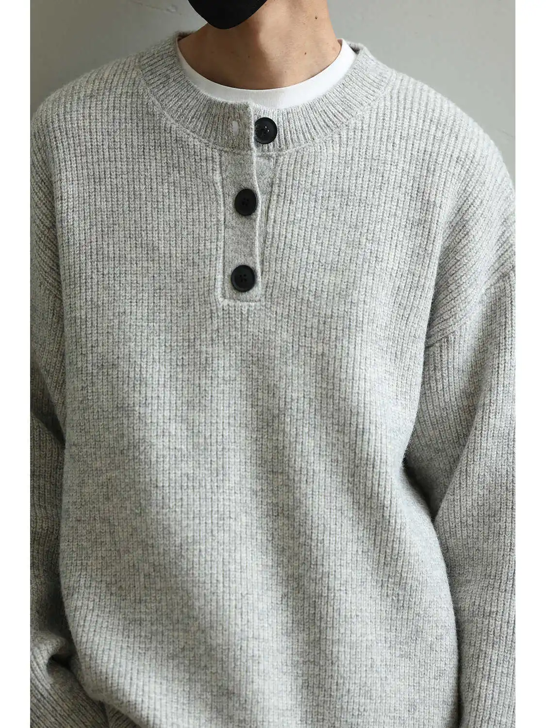 

LH Store Autumn Winter Vintage Lazy Sle Henry Collar Sweater ex Casual Loose High-End Knitted Outerwear Long Sve