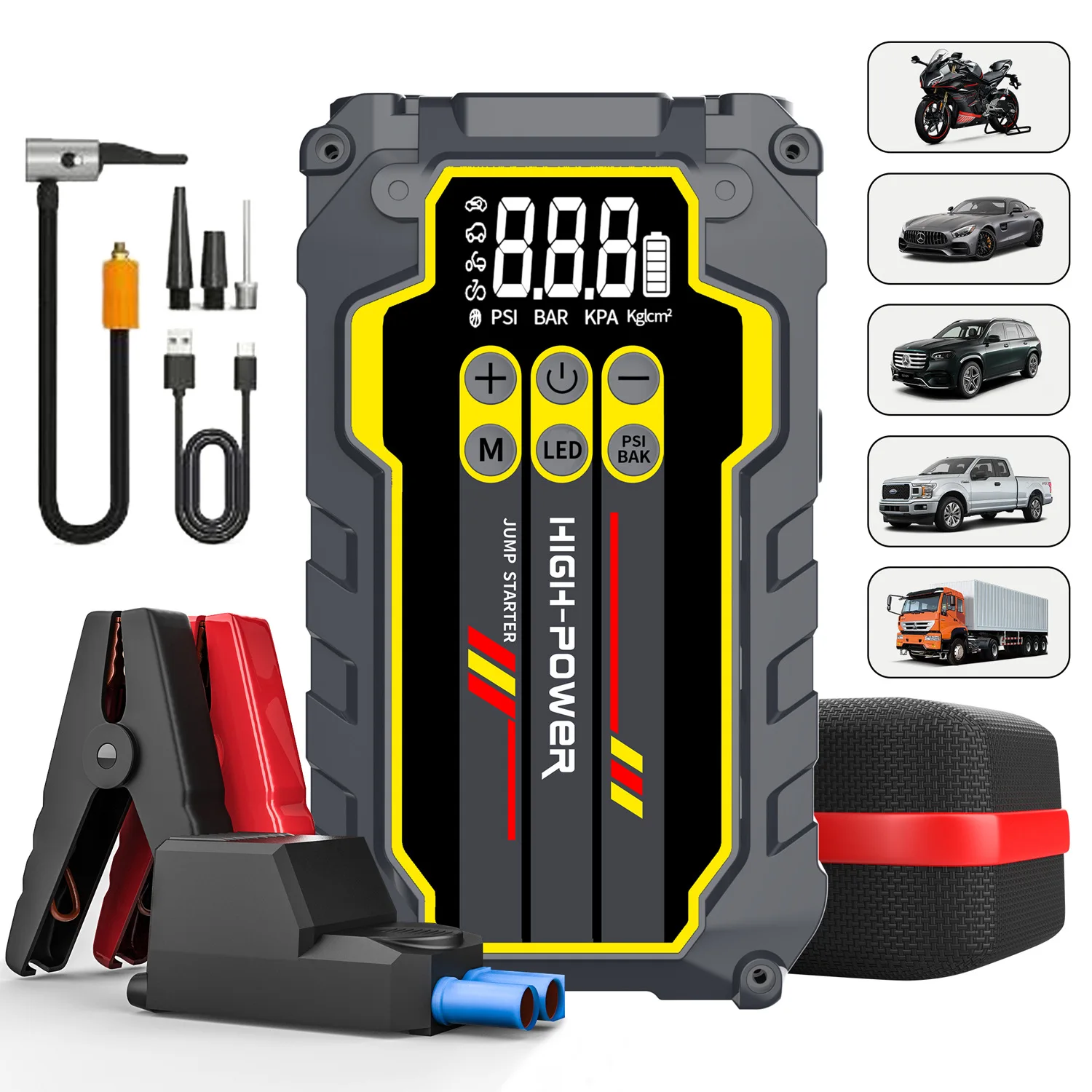 5-in-1 Car Jump Starter with Air Pump 2000A Portable Car Battery Starter 150PSI Tire Inflator 10000mAh Power Bank