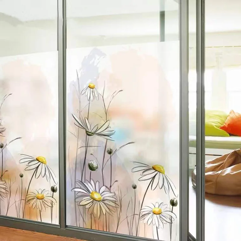 Stained Glass Film Window Sticker Static Cling Daisy Flower Home Decoration UV Privacy Rainbow Effect DIY Easy Remove Custom