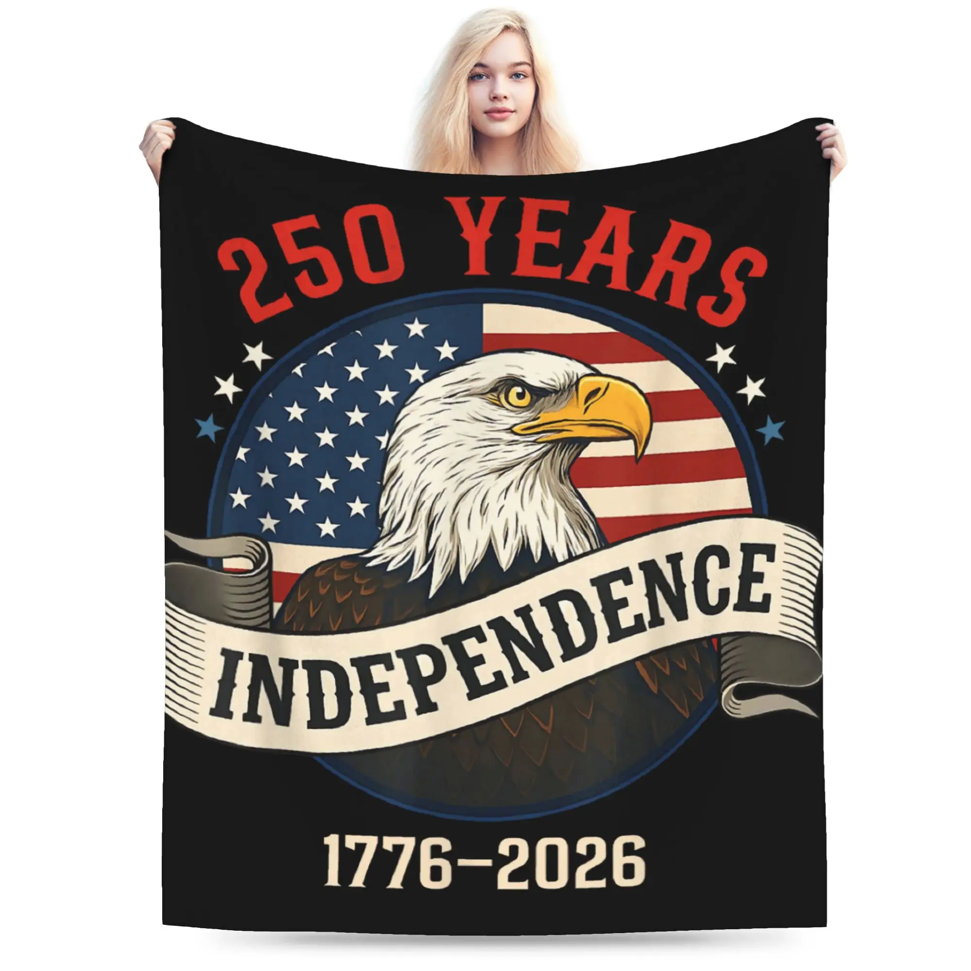 Super Warm BlanketStudents Decorative Eagle Flag 250 Years 1776 2026 250th Birthday Throw Blanket  Flannel Bedspread Bed Cover
