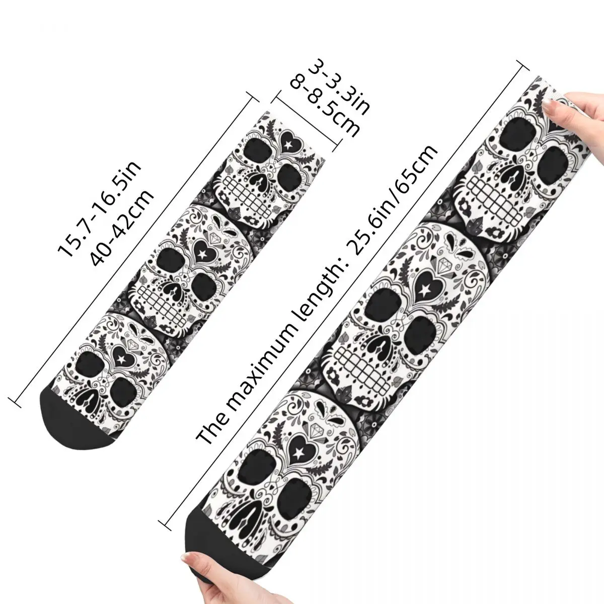 Funny Happy Sock for Men Sugar Skulls Vintage Day of the Dead Breathable Pattern Printed Crew Sock Novelty Gift