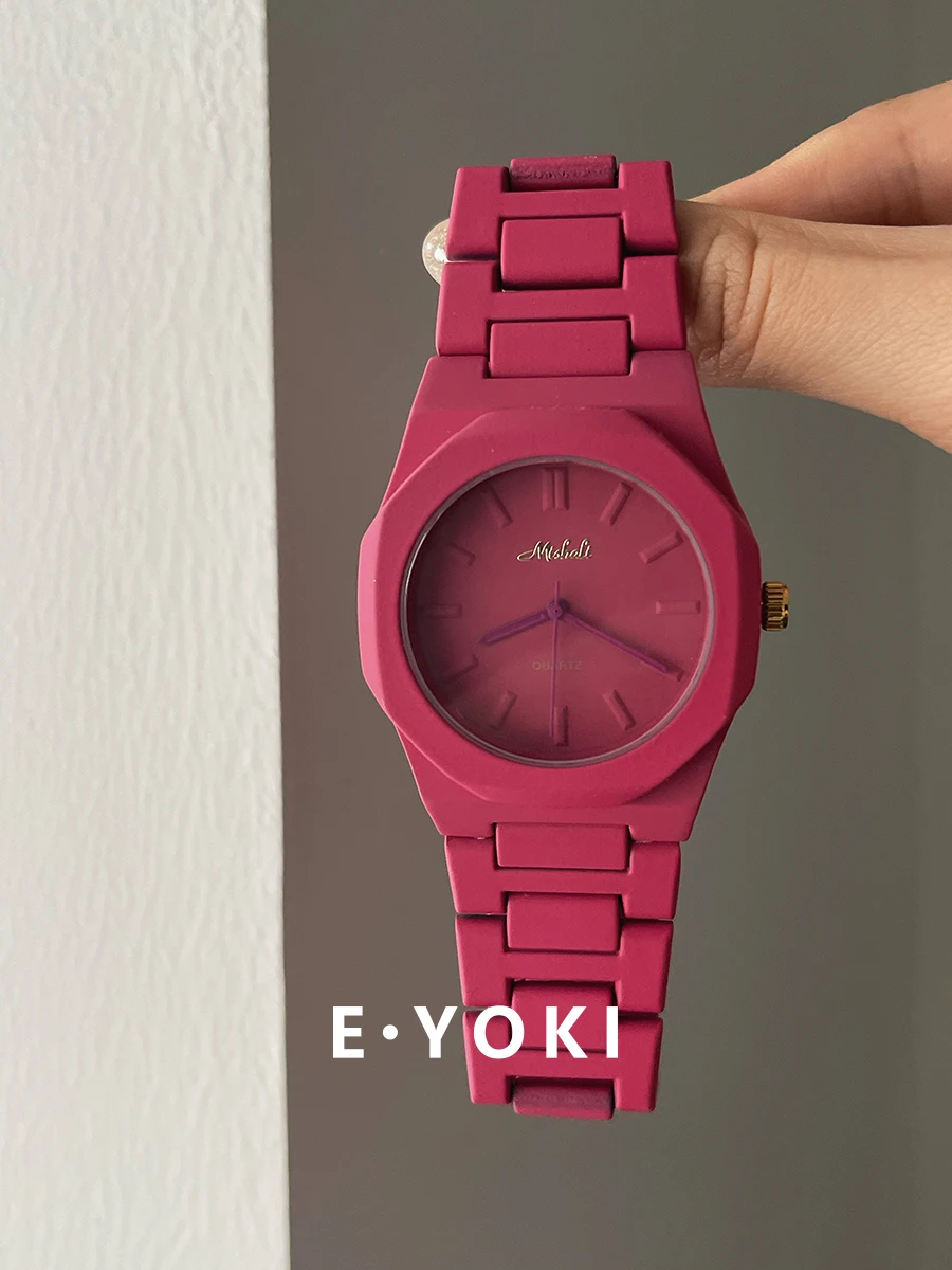 Original ladieswatch rose red large dial light luxury female model student steel band quartz watch ladies jewelry gift for women