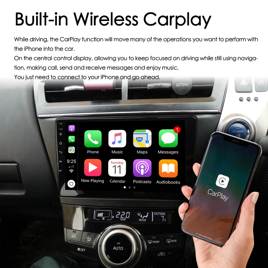 128GB Android 14 AI Voice Car Radio GPS Navigation For Toyota Prius Plus Alpha 2012-2015 Multimedia Video Player CarPlay Stereo