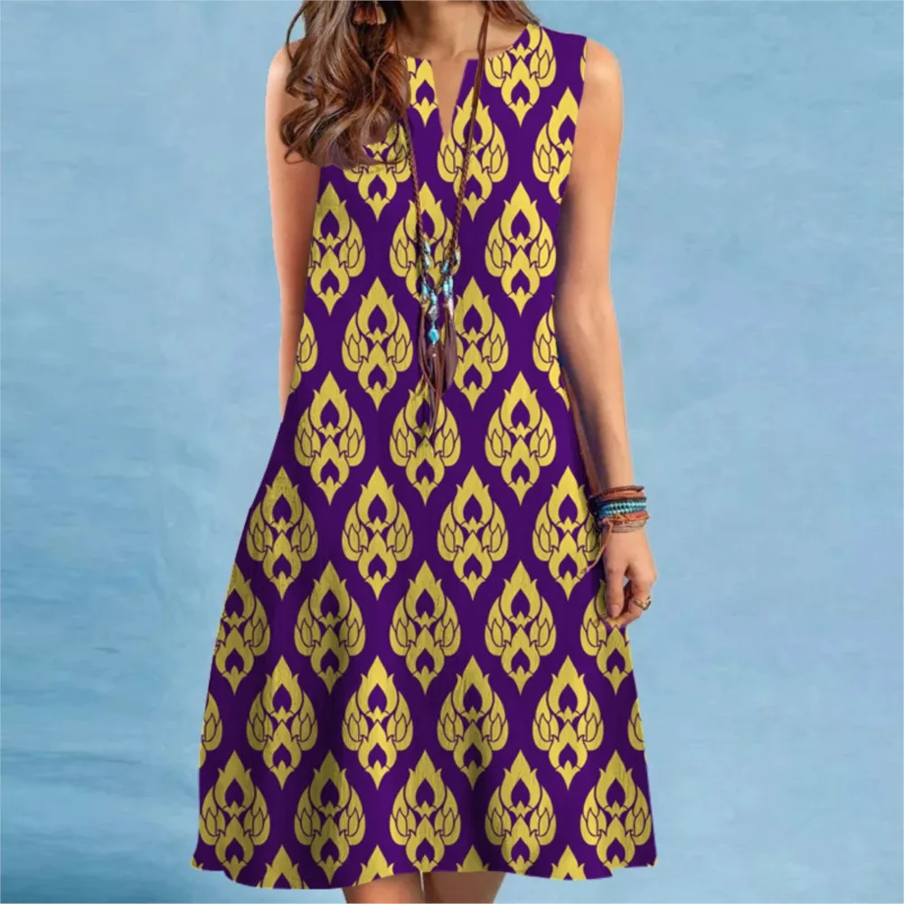 

Fashionable And Cute Dog Pullover Dress 2024 Women's New V-neck Sleeveless Sexy Printed Large Swing A-Line Dress Vestido Mujer