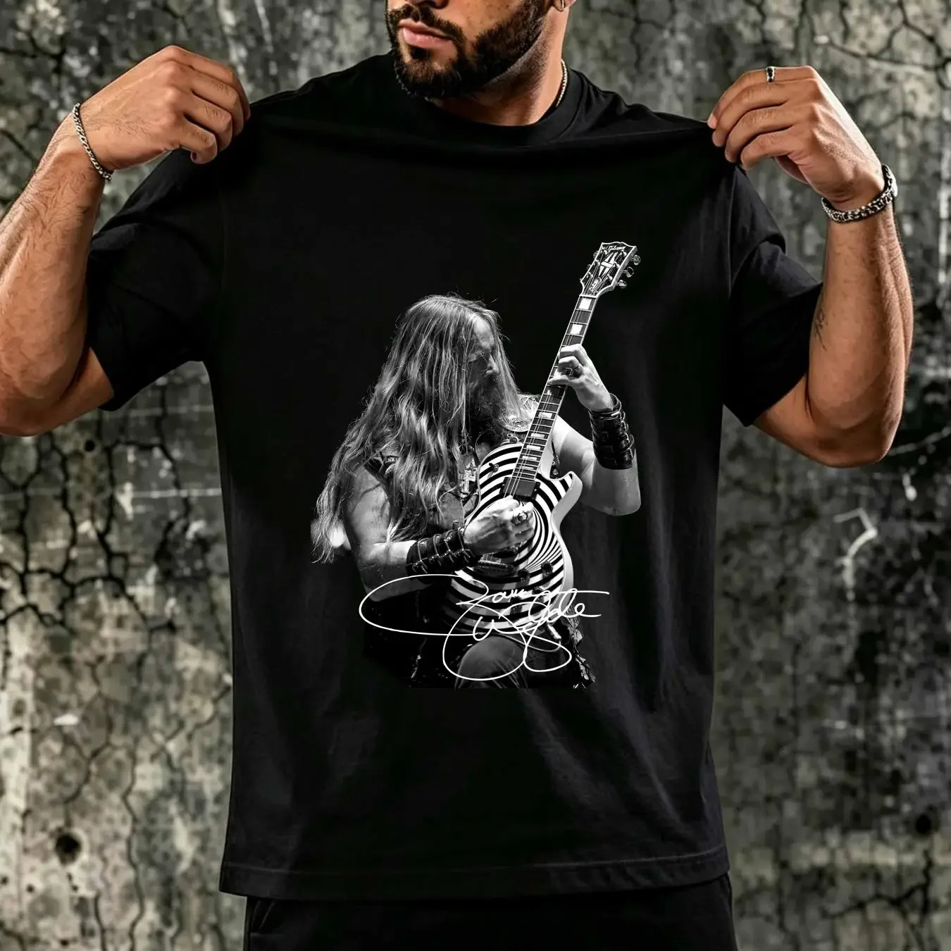 washed T Shirt Zakk Wilde Photo Signature Black Fullsize S 5XL vintage Washed designer clothes Stretched homme Breathable