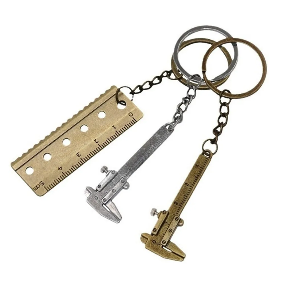 3pcs Zinc Alloy Keychain Ruler Vernier Caliper Measuring Tool Portable for Everyday Measurement Needs Silver Retro