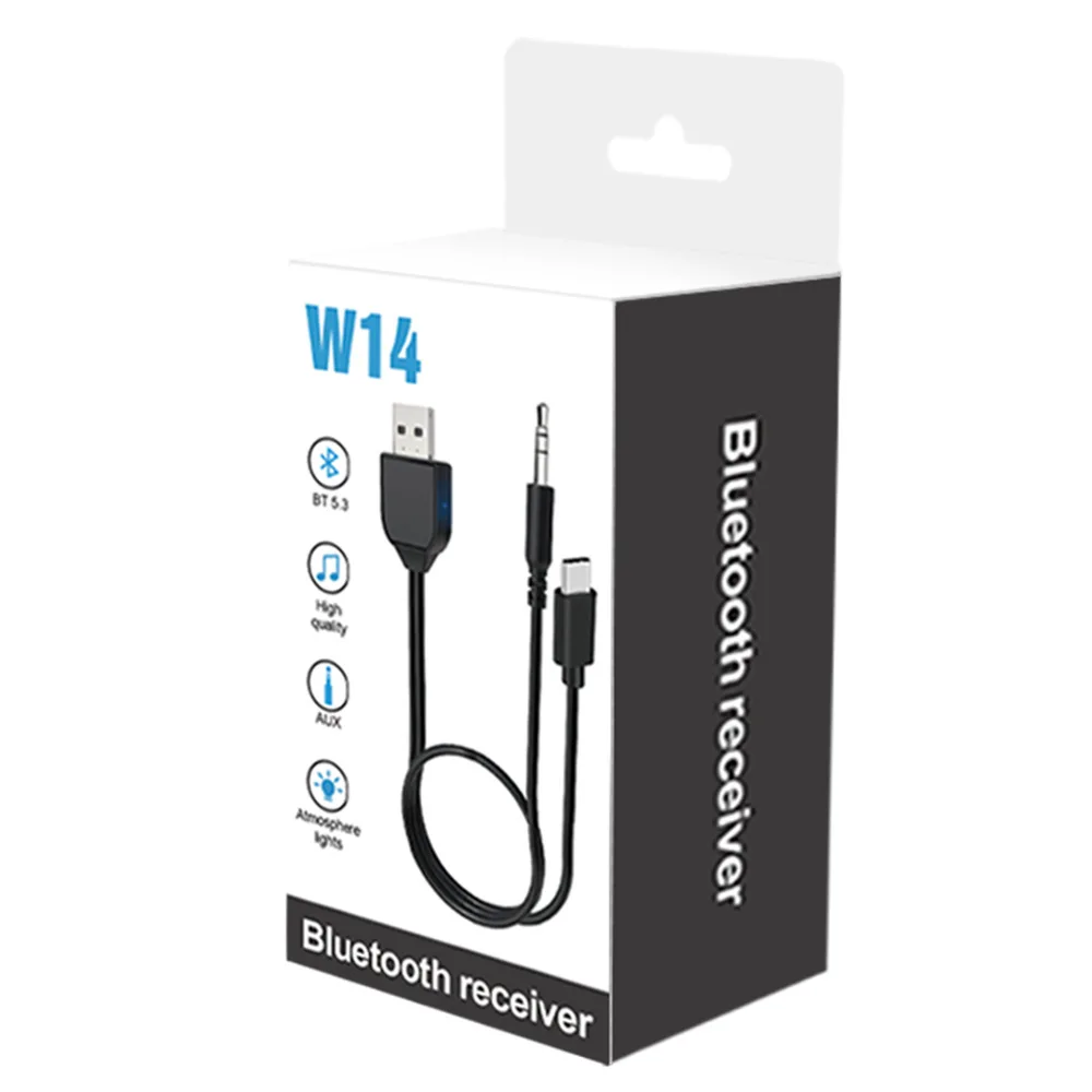 W14 2in1 Bluetooth 5.3 Receiver USB Car Audio Power Amplifier 3.5mm Aux Wireless Audio Bluetooth Converter for Speaker Headphone