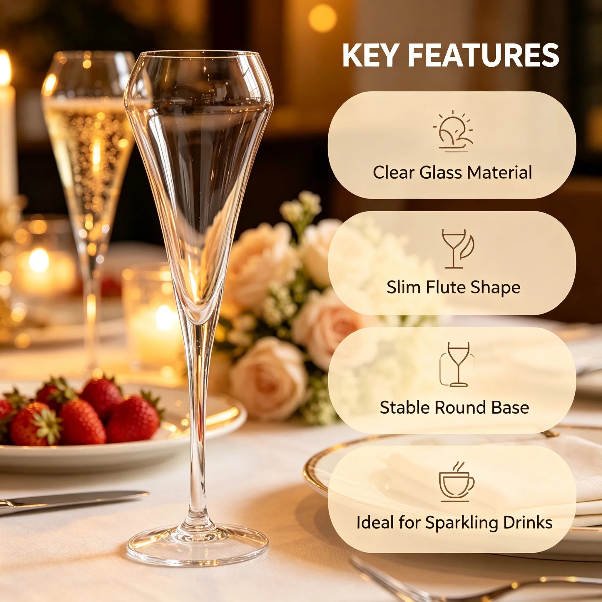 Crystal Champagne Flutes Set of 2- 210ml Glasses for Perfect Wine Pour and Aroma Enhancement