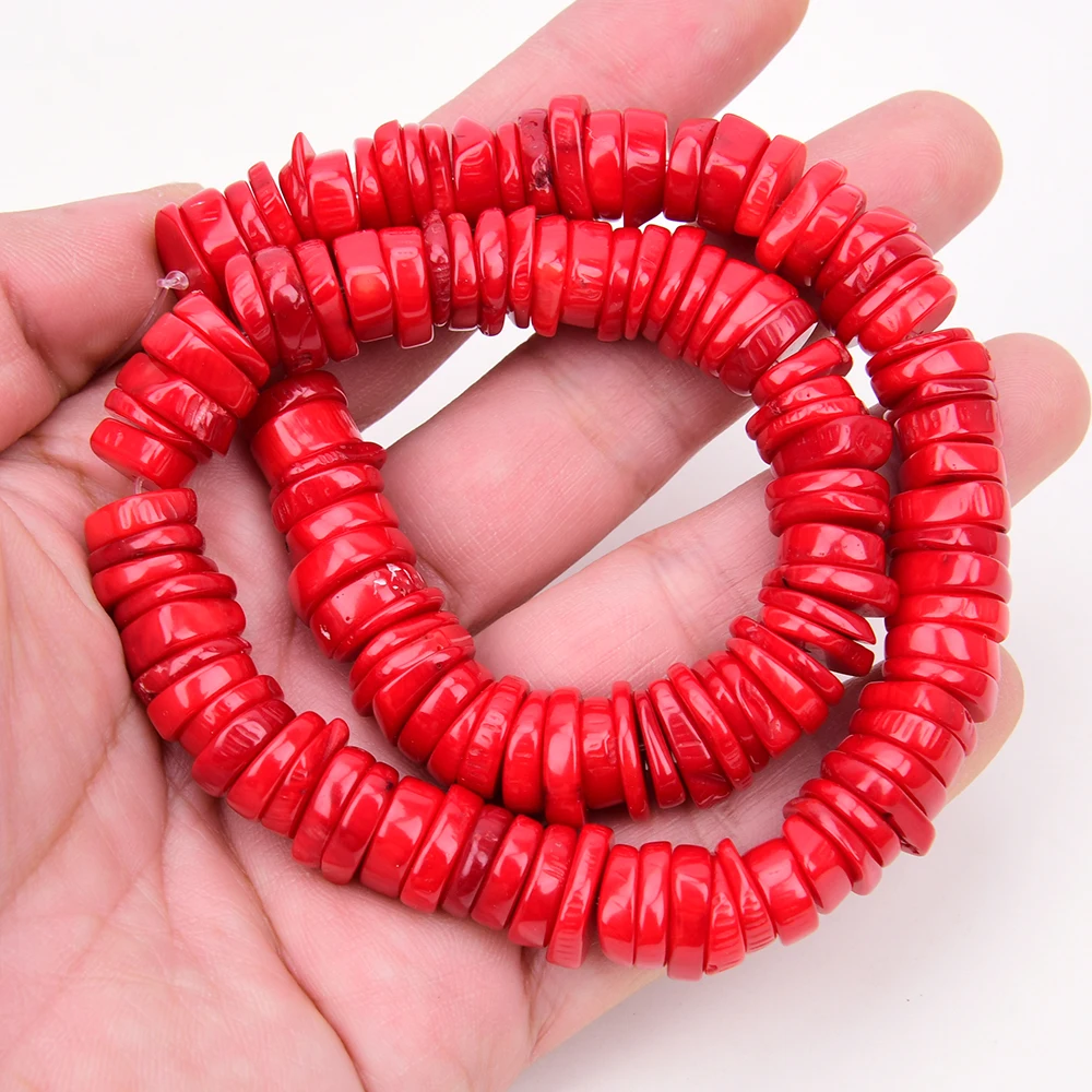 APDGG 1 Strand Red Coral Freedom Round Coin Beads Gemstone 15.5\