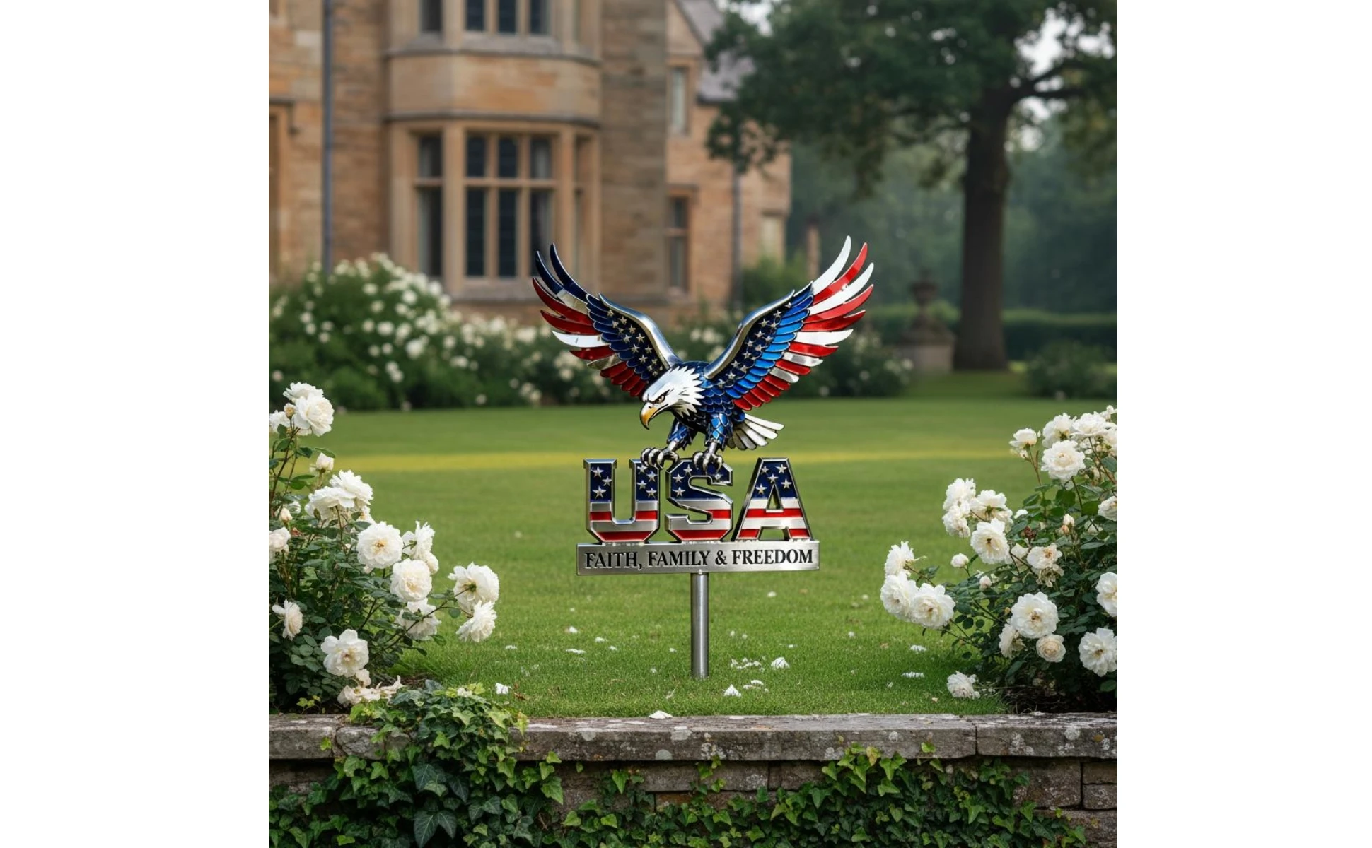 Metal Lawn Stake Sign Fade Resistant USA Flag Metal Sign Outdoor Decoration Weatherproof