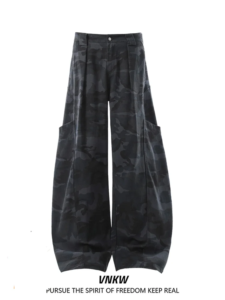 

Американские камуфляжные широкие рабочие брюки в стиле ретро, свободные повседневные модные брюки для мужчин и женщин, модные брюки для пар с завышенной талией High Street Vibe...