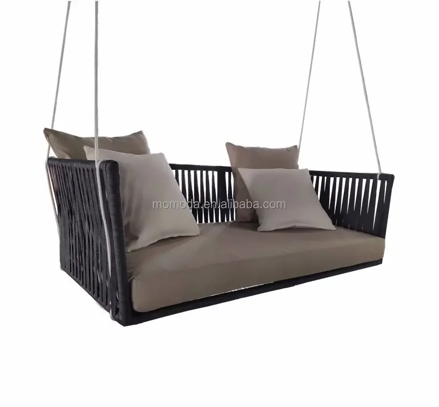 Outdoor Garden Furniture Rattan Balcony Swing Chair Steel Frame Hanging Egg Chair Patio Courtyard Park Made Fabric Cotton