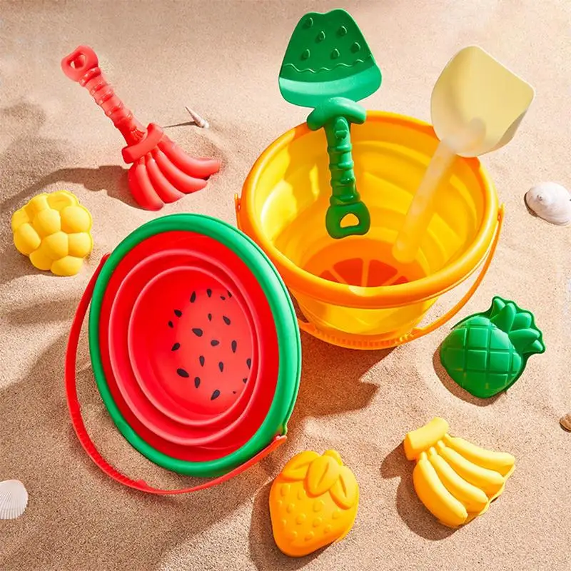 Juguetes de playa para niños, 8 Uds., juego de playa de verano, juguetes para excavar arena, cubo de plástico, botella de riego, palas, juego de agua de playa para niños