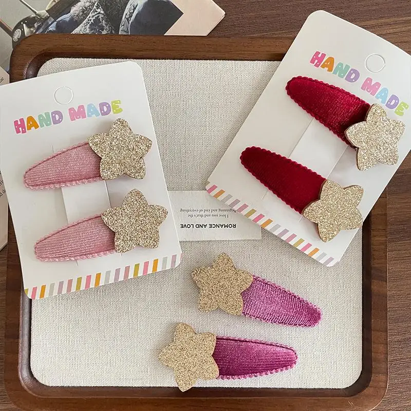 

2 шт., новая плюшевая тканевая заколка для волос с тонкими блестками и звездами, детская заколка для волос на лбу, заколка для волос принцессы, аксессуары для волос