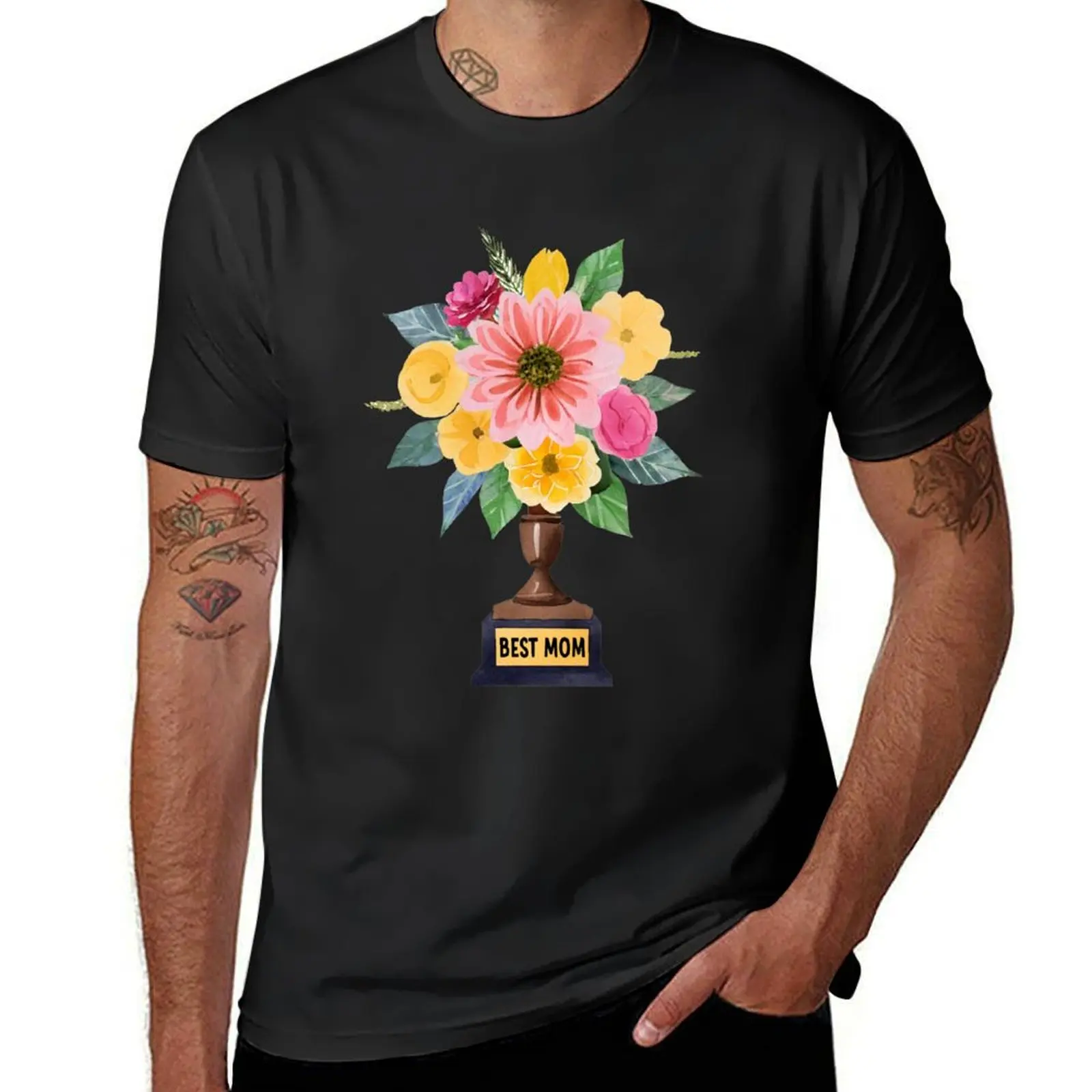 

best mom trophy, Flower themed T-Shirt anime plain shirts graphic t shirt men