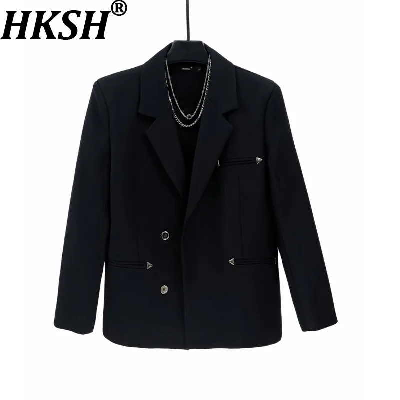 

HKSH Autumn New Men Tide Dark High-End Cool Casual Suit Simple Design Niche Solid Color Loose Padded Shoulder Blazer Ins HK15213