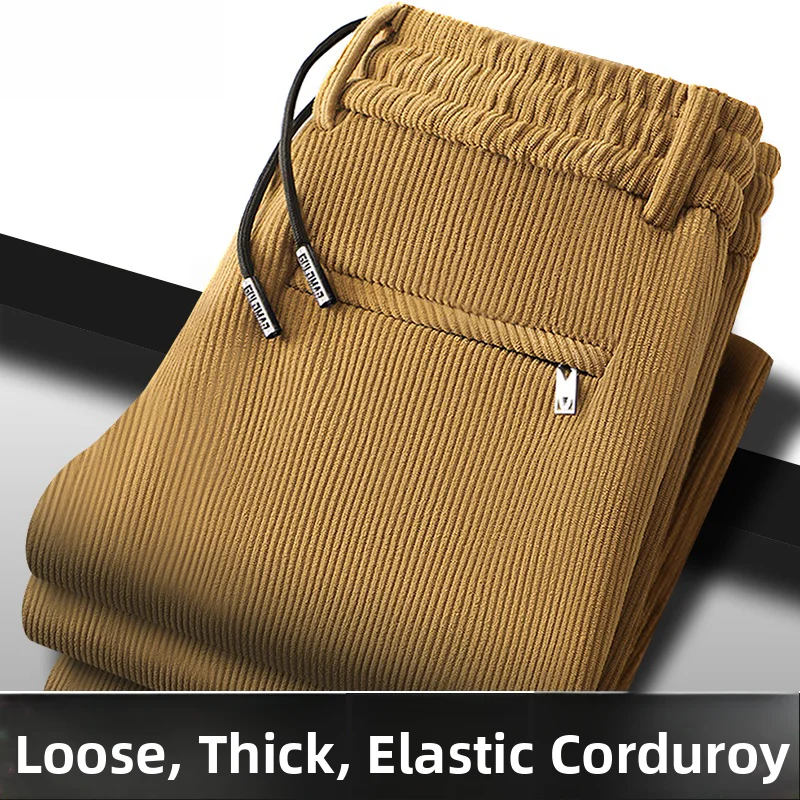 

Мужские повседневные брюки Thiened Fce, весенне-осенние новые свободные прямые брюки среднего размера, теплые длинные брюки большого размера