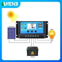 10A 30A Solar Charge Controller 12V 24V Solar Panel Battery Charger PWM Controller LCD Display Dual USB