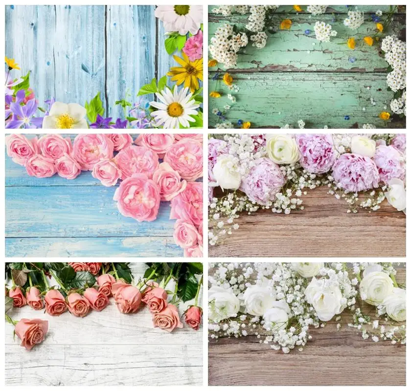 

Laeacco Rustic Floral Wood Backdrop White Flowers Vintage Wood Plank Wedding Birthday Party Girl Portrait Photography Background