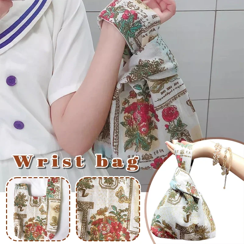 

1 шт., японская мини-сумка на запястье с узлом, женская сумка с верхней ручкой, простые портативные кошельки, водонепроницаемая сумка для покупок