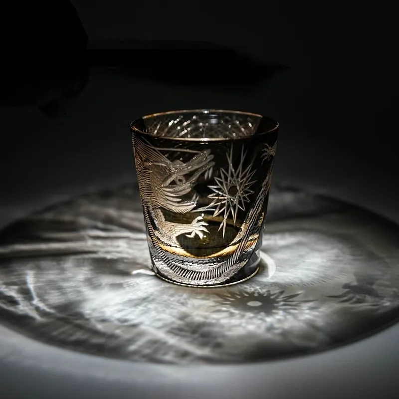 

Limited Black Dragon Crystal Glass Edo Kiriko Wine Glasses Japanese Style Hand Carving Whisky Cup Collecting Artworks Rock Mug