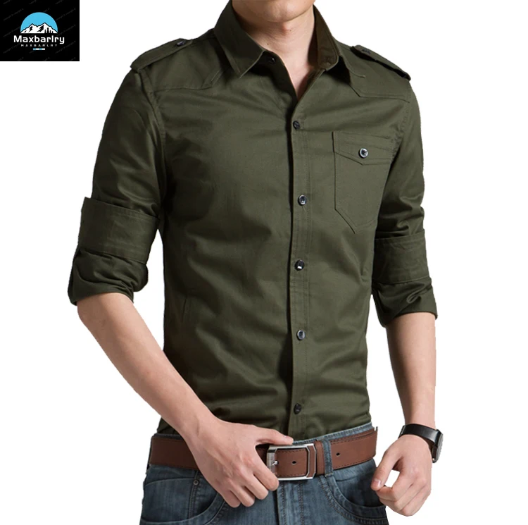 Retro Pure Cotton Shirt Men's 2024 Autumn Slim Fit Cargo Pocket Shirt Brand Clothing Men's Casual Hiking Long Sleeve Shirt