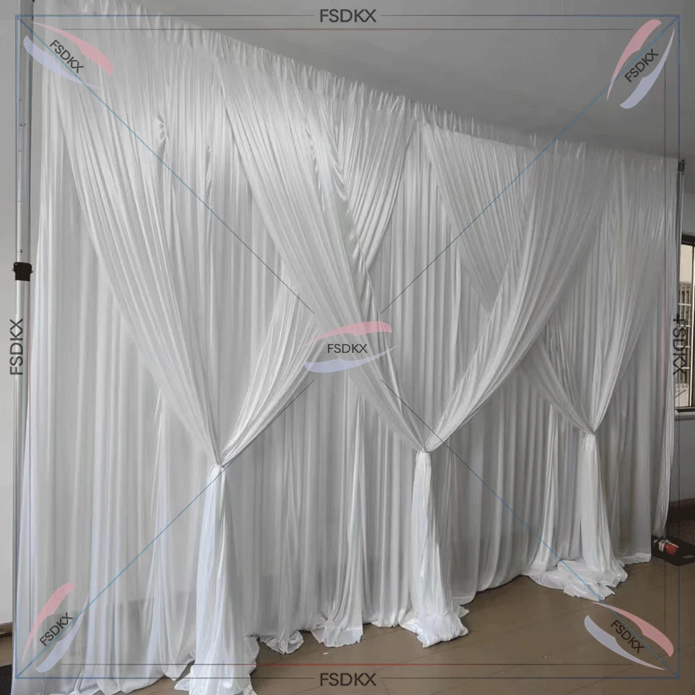 Custom Luxury Wedding Backdrop Double Drape White Cloth Curtains Cross Valance Wedding Backdrop