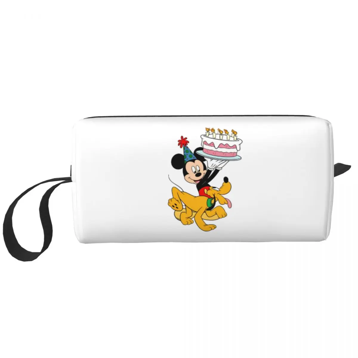 Pluto Dog Mickey Happy Birthday Large Makeup Bag Beauty Pouch Travel Cosmetic Bags Storage Bag for Women