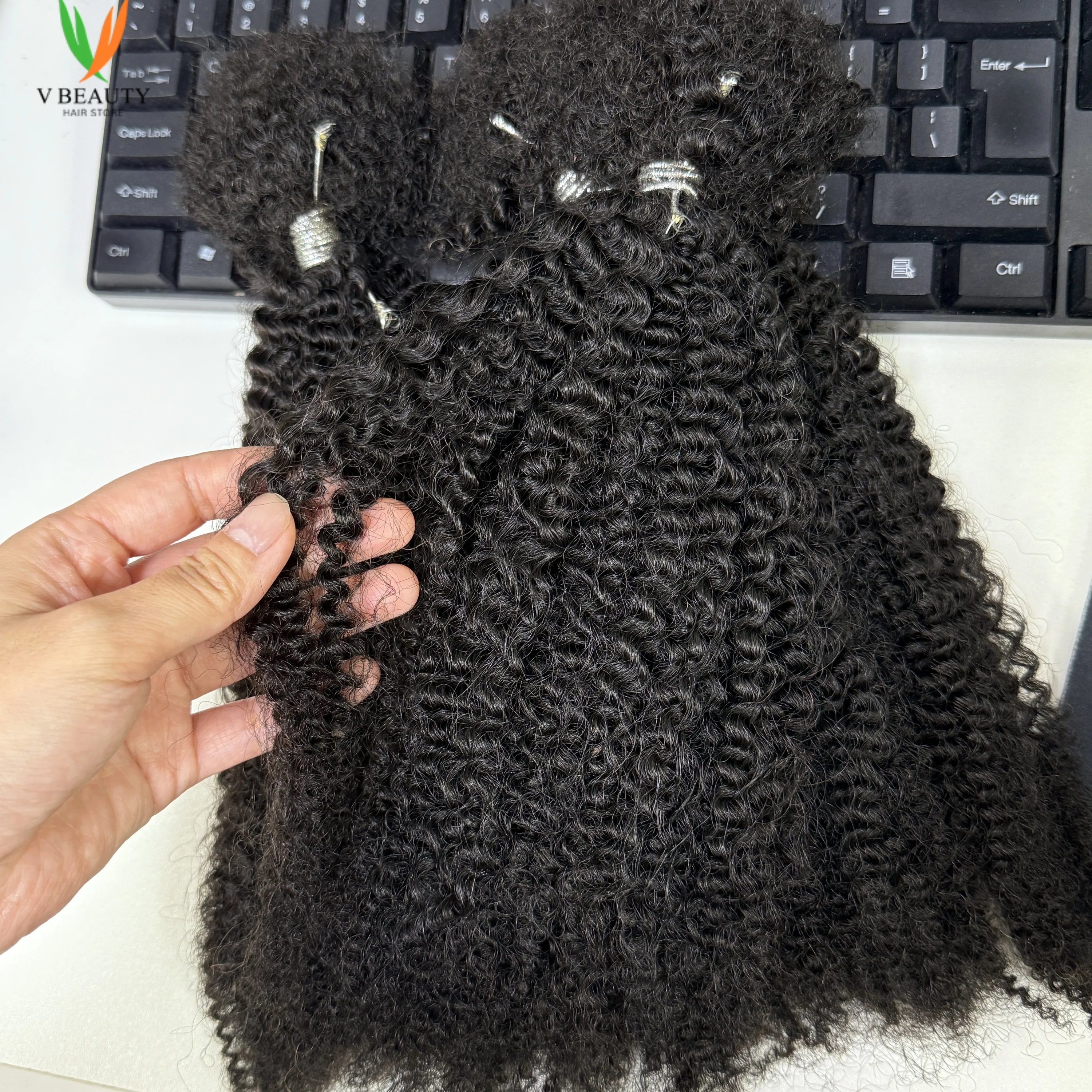 Vbeauty Afro Twist Soft Human Hair Braiding Extention 30g/pack Afro Kinky Curly Bulk Human Hair 4C Short Natural Black Color