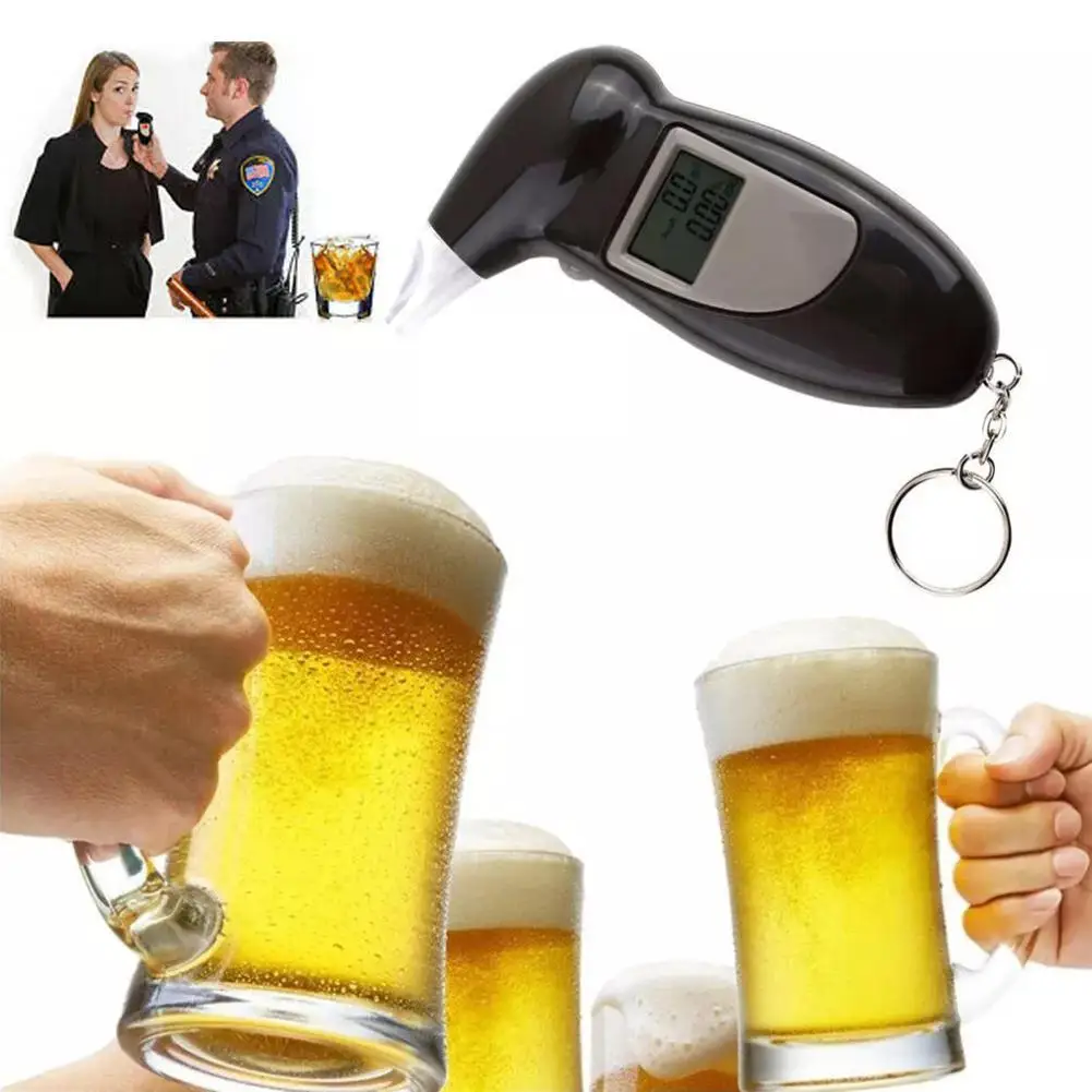 เครื่องทดสอบแอลกอฮอล์แบบพกพาดิจิตอลแอลกอฮอล์ Breathalyzer Breathlyzer ตํารวจ Alcotester จอแสดงผลเครื่องทดสอบแอลกอฮอล์ Backlight LCD O3I0