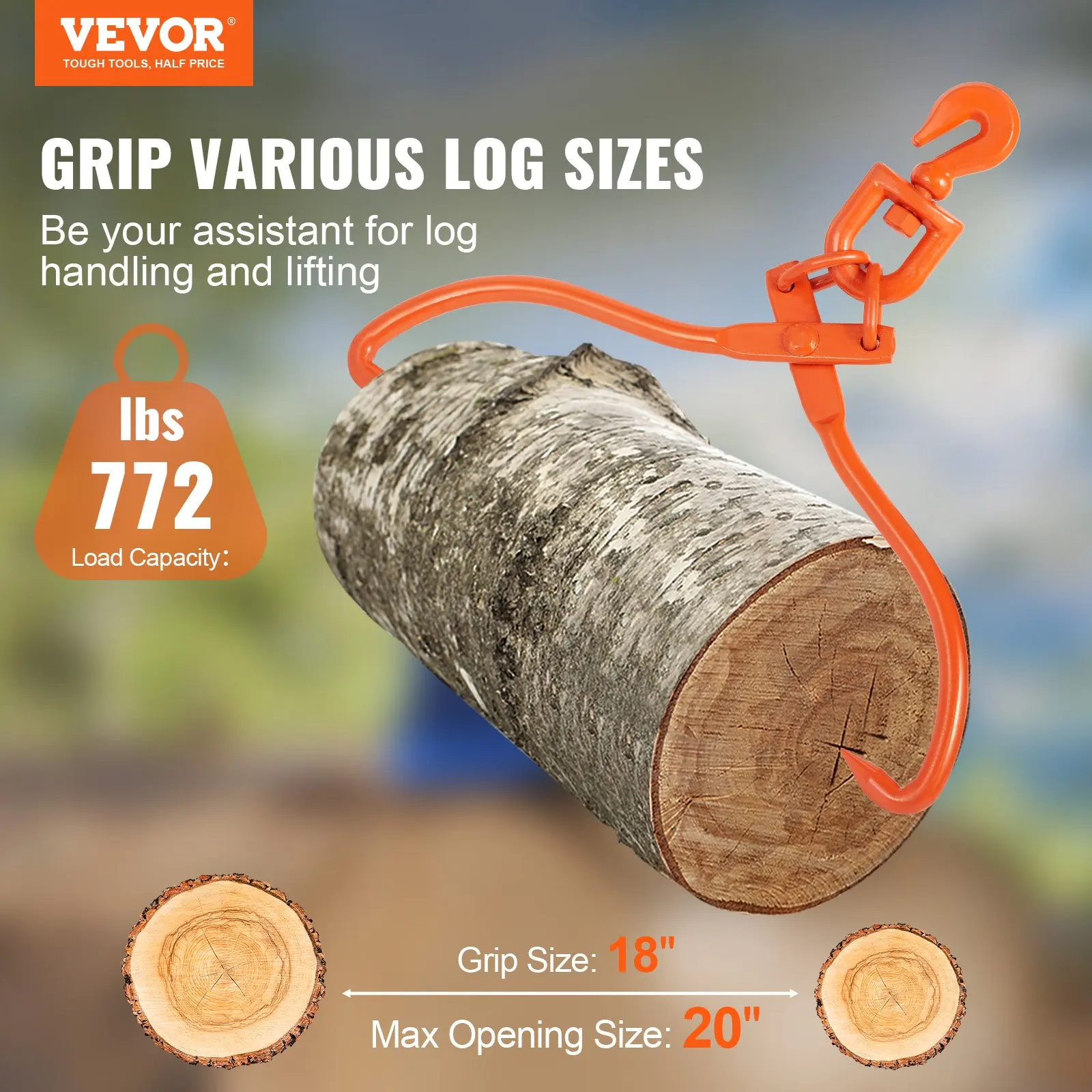 

Log Skidding Tongs, 18 Inch 2 Claw Log Lifting Tongs, Heavy Duty Rotating Steel Lumber Skidding Tongs, 772 Lbs/350 Kg Loading