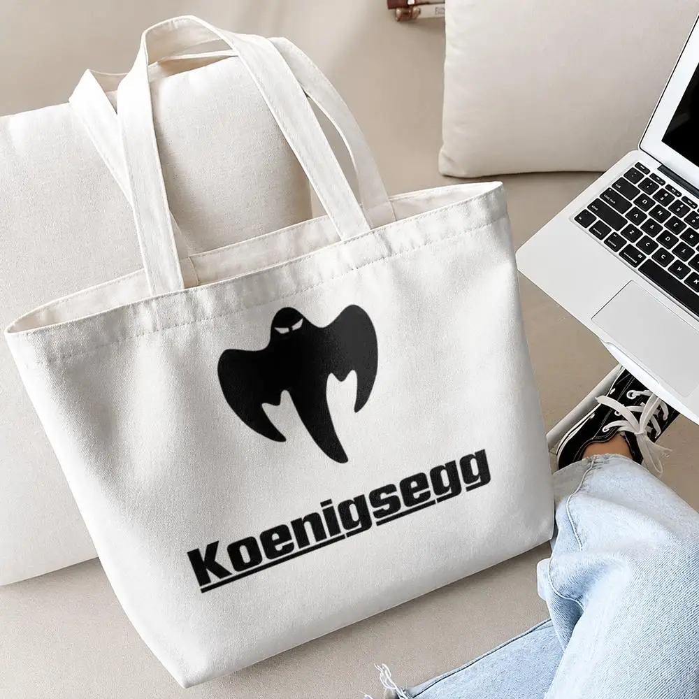 Luxury Car K-koenigsegg Logo Storage Bags Canvas Double-Sided Print Set 2-Piece Shopping Bag with Zipper for Work and Travel