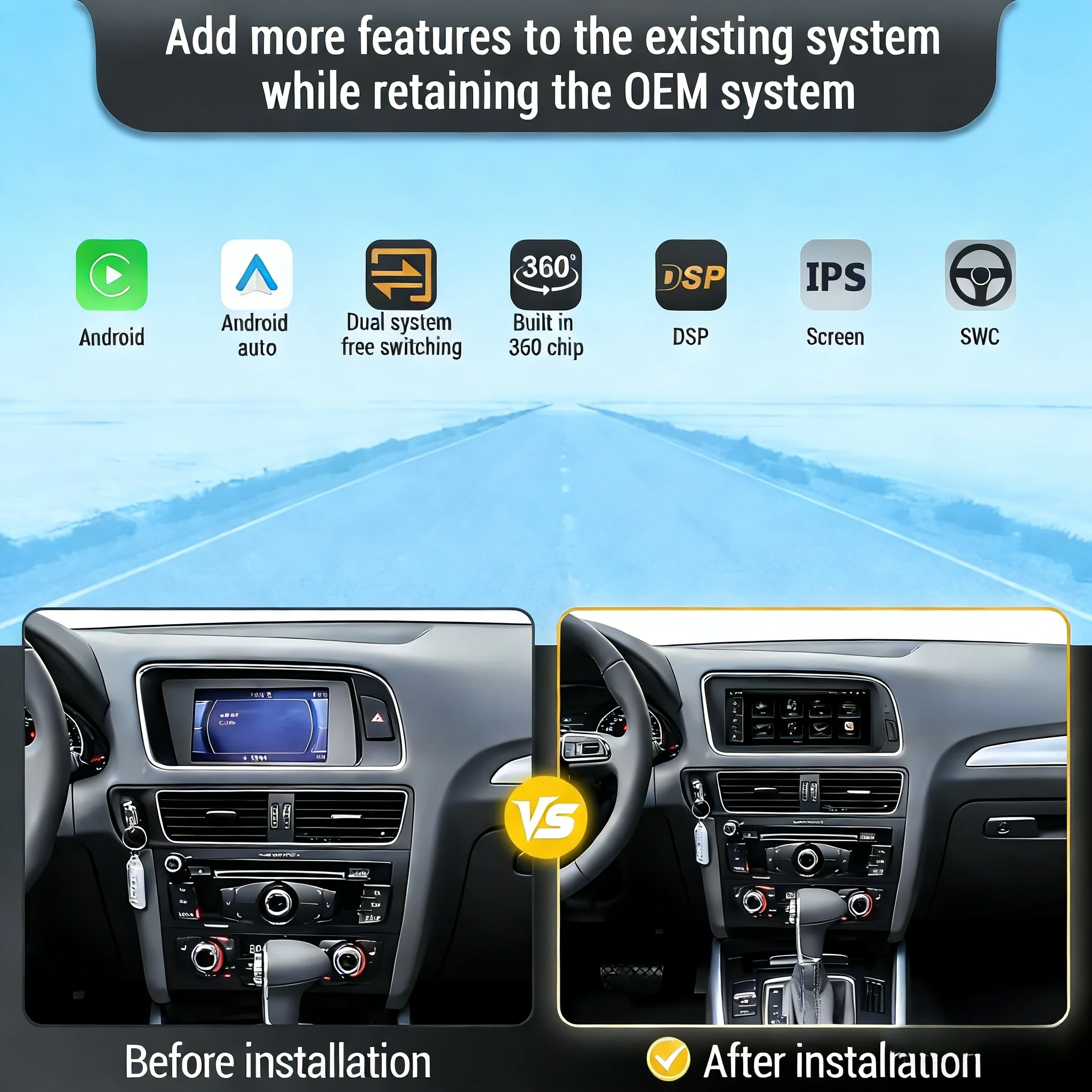 8.8 inch Left Hand Drive Android 13 Qualcomm Snapdragon 685 For Audi Q5 2009-2016 Car Radio Wireless BT Carplay Head Unit Screen