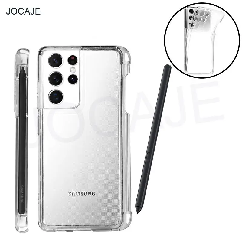 For Samsung S21 Ultra S Pen Slot Phone Case soft TPU clear Shockproof back cover For Galaxy S21 Ultra SM-G998 Stylus Pen Socket