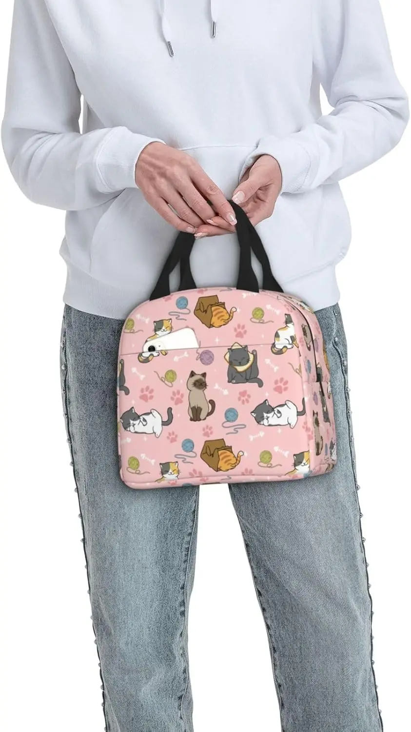 Lunch Box Cute Cats Insulated Lunch Bags for Women Men Adults Cooler Tote Bag for Work Picnic Gifts