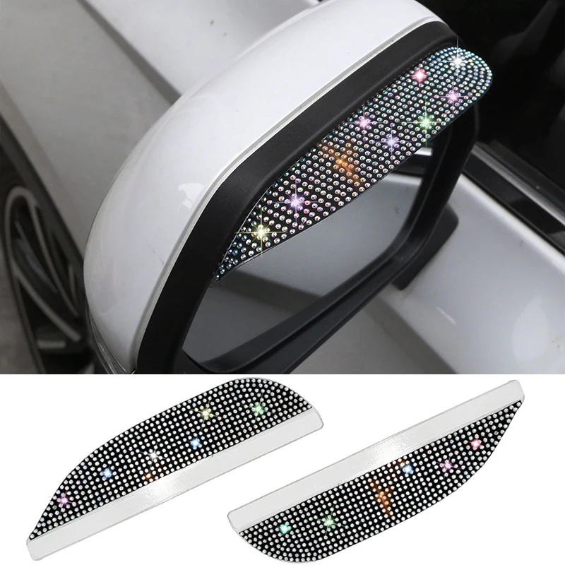 2Pcs Bling Car Rearview Mirror Decorations, Sparkling Rhinestones Car Rain Deflectors, Car Decor Accessories for Women