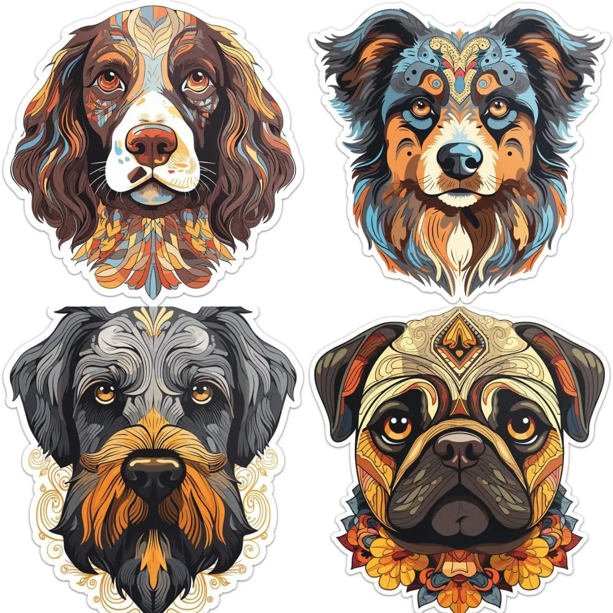 Mandala Style Miniature American Shepherd Dog Sticker Waterproof Vinyl Decal Car Bumper Laptop Water Bottle Luggage Wall Window
