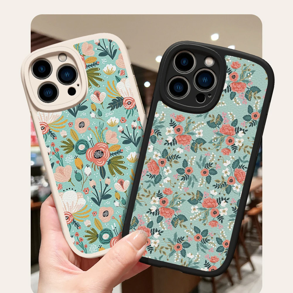 For Iphone Garden Party Flowers Phone Case for Iphone 13 12 11 Pro MAX MiNi 7 8 plus X XS XR Non-slip Lambskin Protective Covers