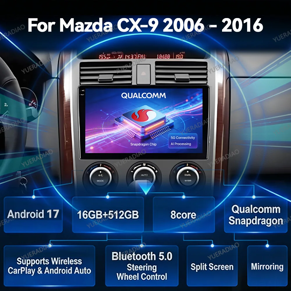 Android 17 Car Radio For Mazda CX9 CX-9 CX 9 TB 2006 - 2016 Multimedia Video Player GPS NAVI Head Unit QLED BT 2DIN 4G WIFI