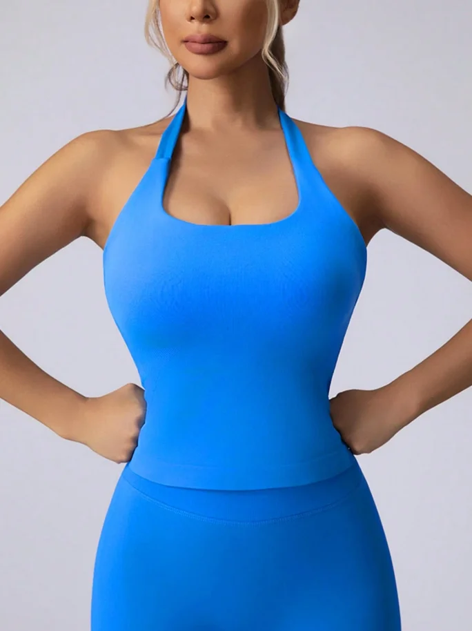 Seamless Long Camisole Women's Fitness Tank Top With Removable Bra, Sports Yoga Vest, Athleisure