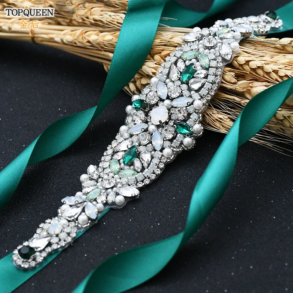 TOPQUEEN cintura verde in più stili con diamanti accessori da sposa da sposa abiti da donna con strass cinture da sera S30