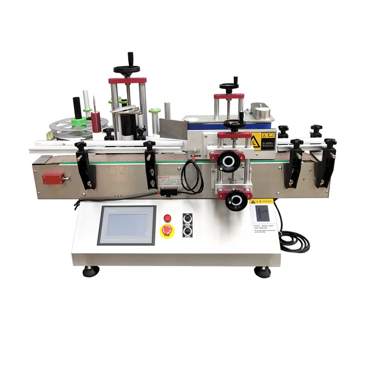 Full Automatic High Speed Double Head Cosmetic Flat Bottle Bag Sticker Flat Surface Top Bottom Labeling Machine