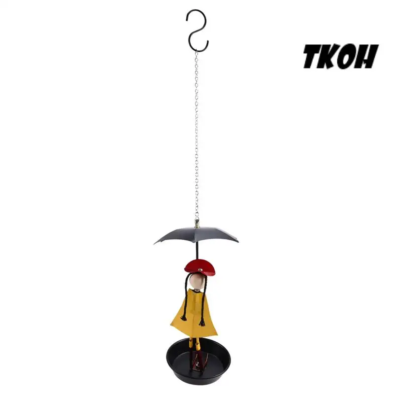 

TKOH-Bird Bath Hanging Bird Feeding Girl With Umbrella Tray Patio Garden Decoration Outdoor Gardening Outdoor Decoration