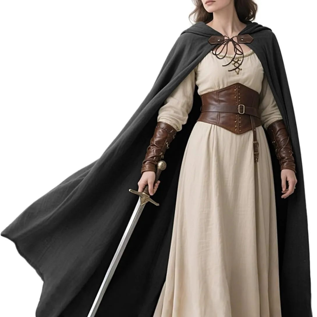 Medieval Hooded Cloak Linen Renaissance Cape With Hood - Halloween Hobbit Cosplay Witch Wizard Poncho