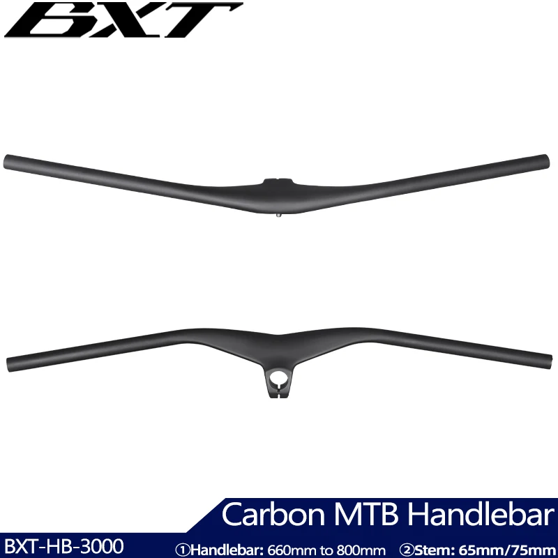 Full Carbon Mountain Bike Handlebar, Integrated MTB Carbon Bicycle Stem, One-Shaped Flat Bar Stem